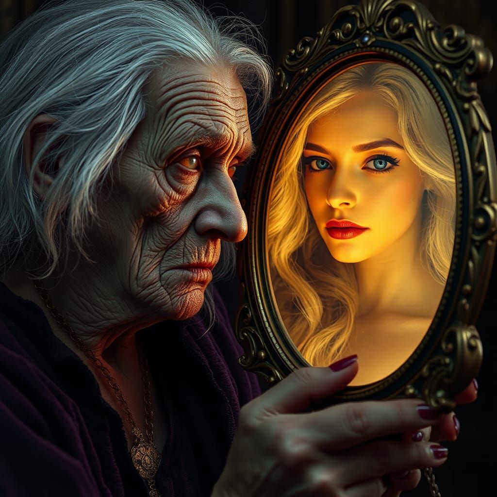 Deceitful Reflection: Frail Woman and Youthful Mirror Image