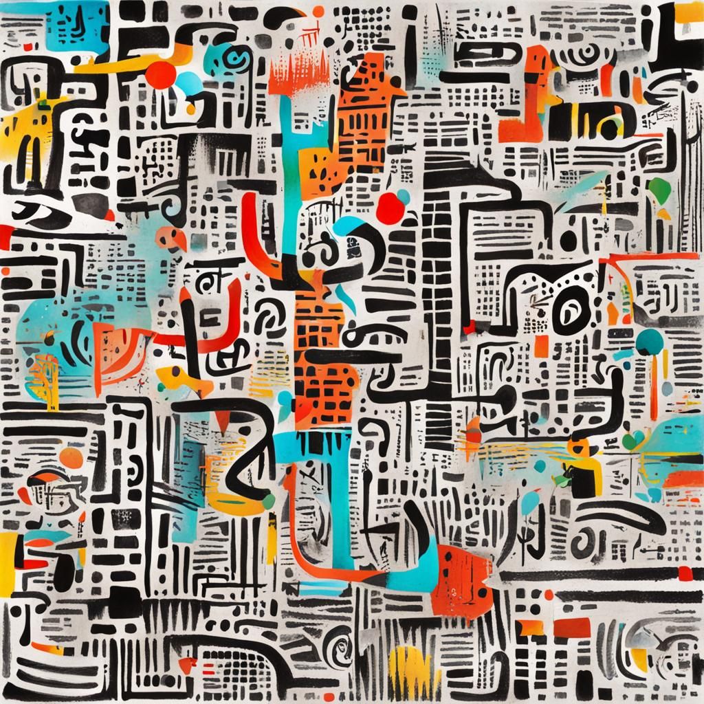 Whimsical Symbolic Street with Asemic Typography