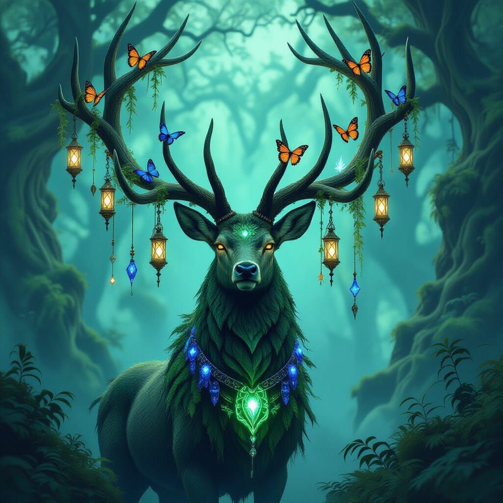 Enchanted Forest Stag Spirit Performing Ritual