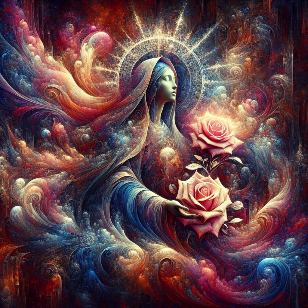 Holy Mary as Celestial Rose: Fantasy Concept Art