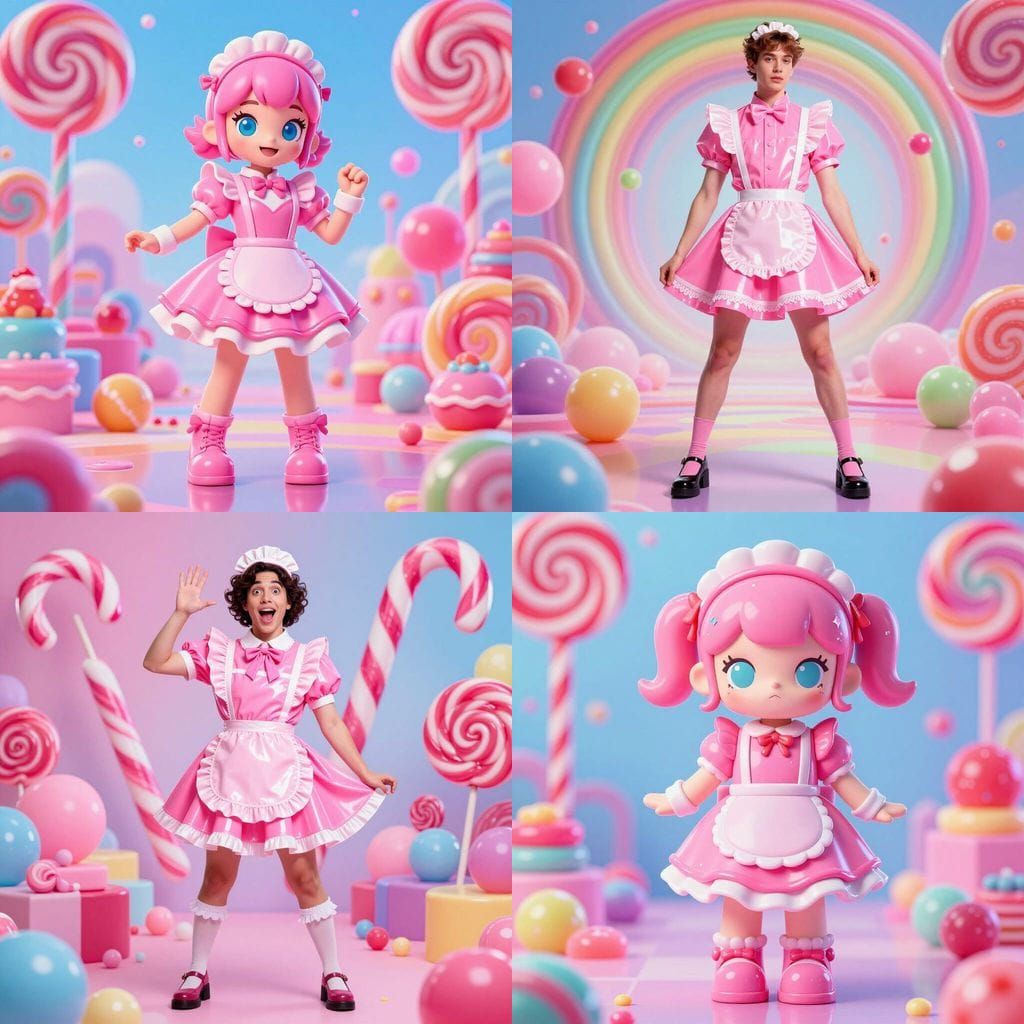 Candy-Themed Maids Dress Fashion in Whimsical Digital Art