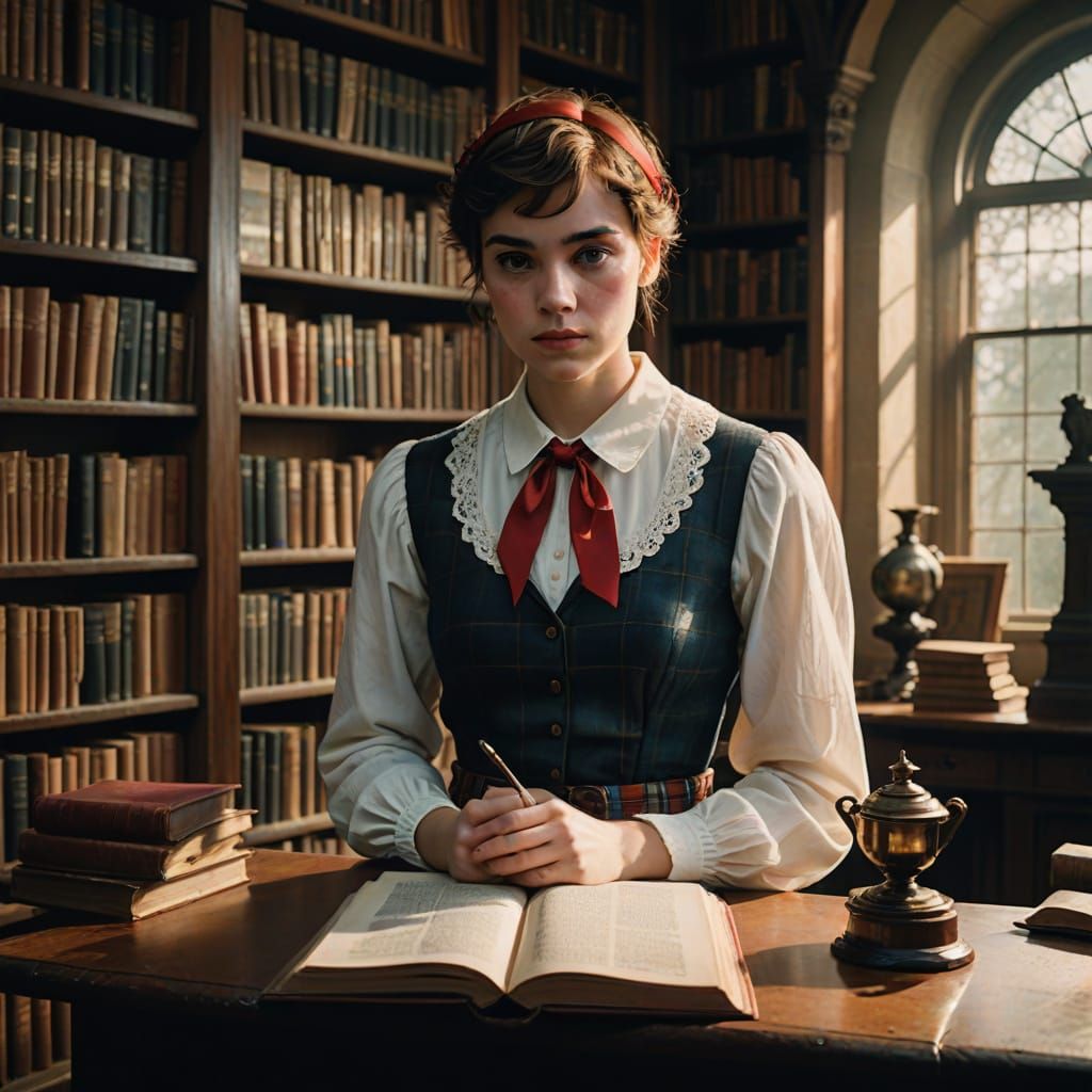 Nonbinary Scholar in Sunlit Library