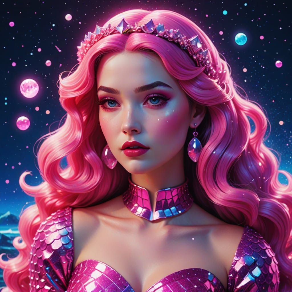 Neon Space Mermaid in a Cyberpunk Dreamscape