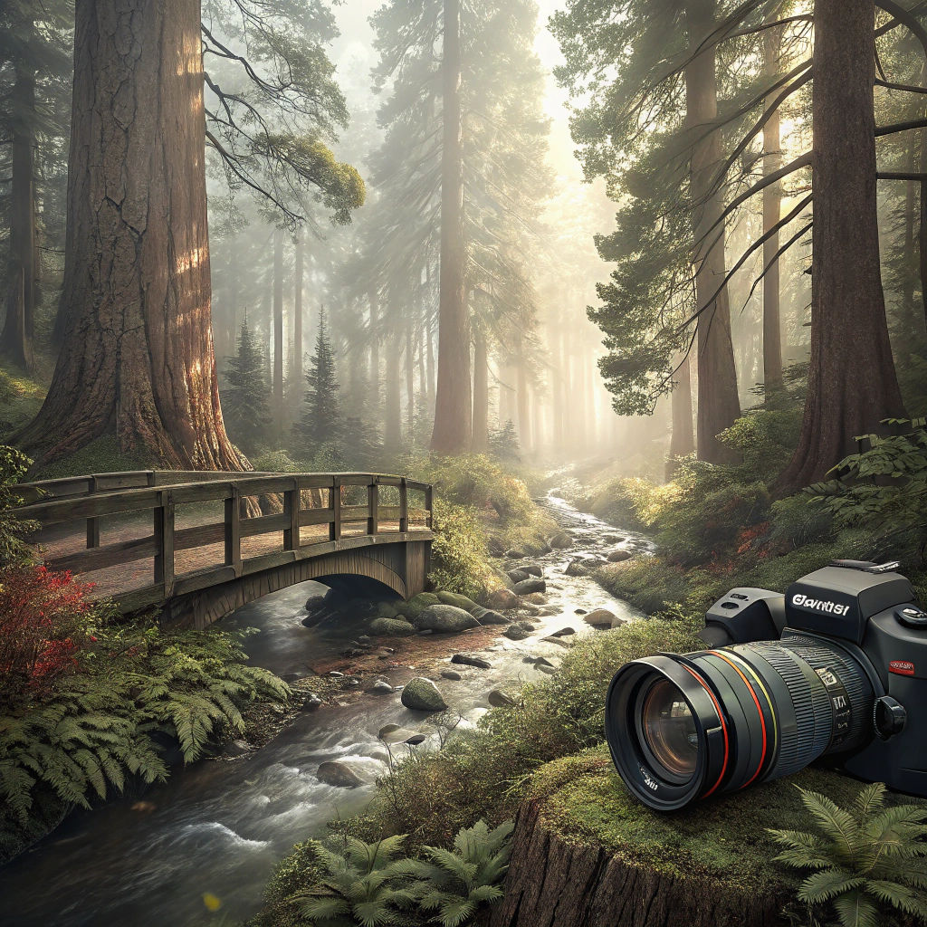 Foggy Redwood Forest with Bridge: Professional Photography