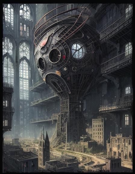 Dystopian Abandoned Building in Glitch Art Style