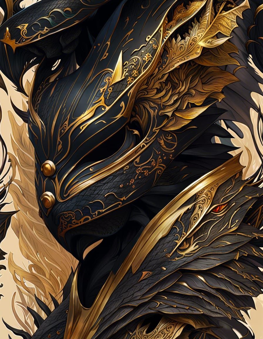 Ancient Knight with Dragon Mask in Digital Painting