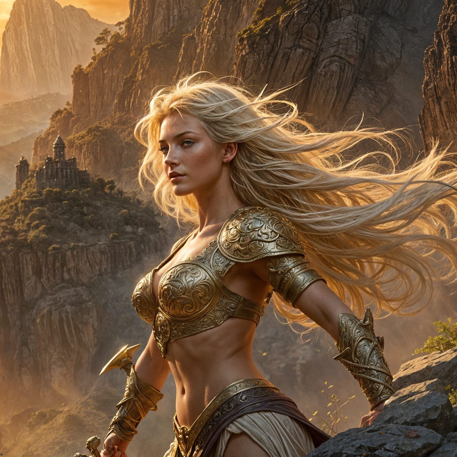 Fantasy Princess Hero with Sword in Sword and Sorcery Style