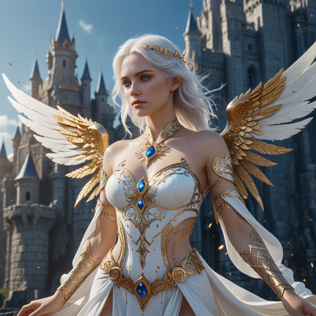 Angel in a Majestic Castle, in Fantasy Concept Art Style