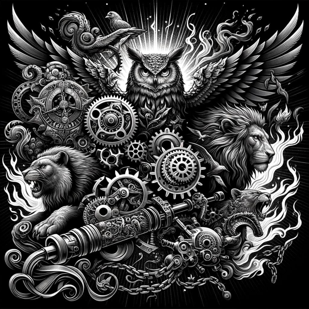 Intricate Black and White Tattoo Design in Robust Masculine ...