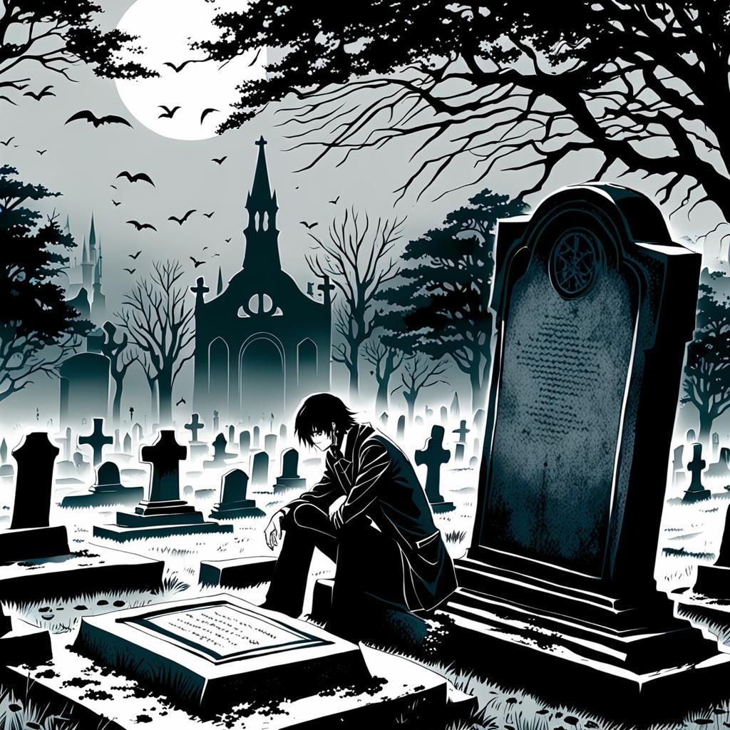 Lelouch Lamperouge in Misty Graveyard, Ink Art