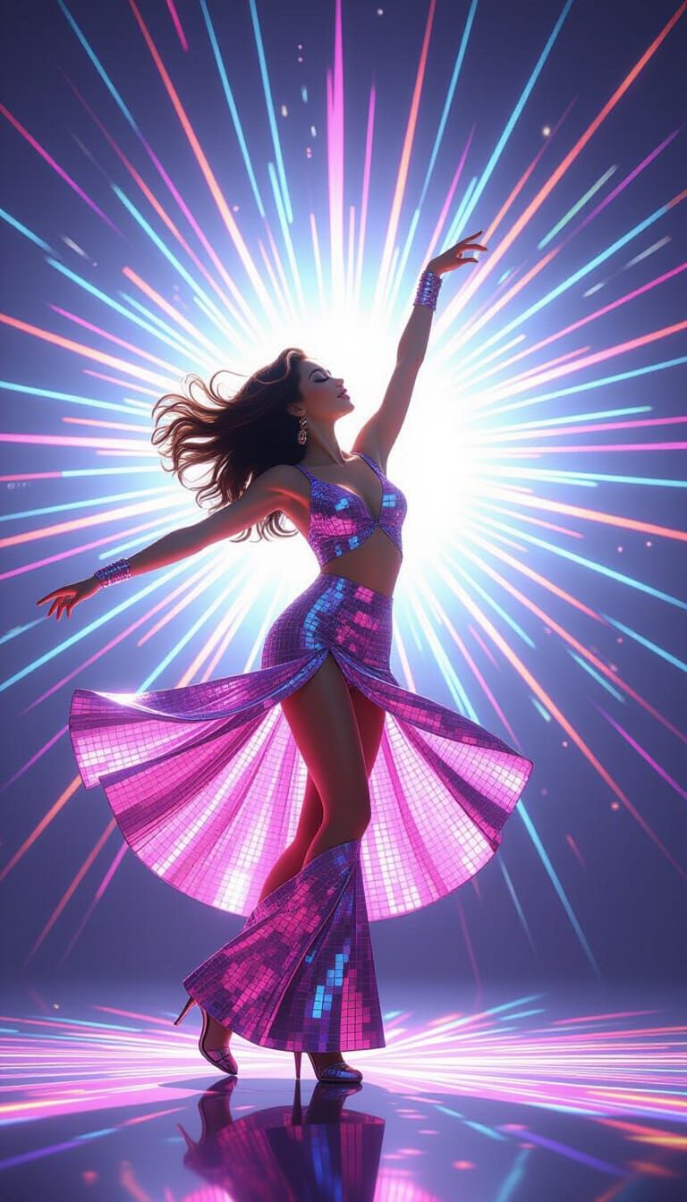 Dancing Woman in Disco Outfit, Pixar-Inspired 3D Art