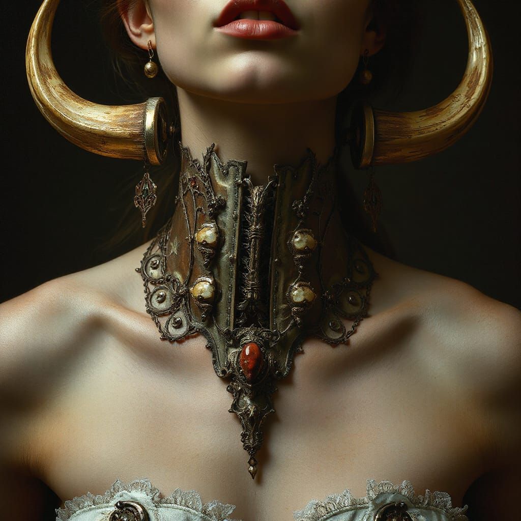 Kaleidoscopic Woman with Corset and Horns