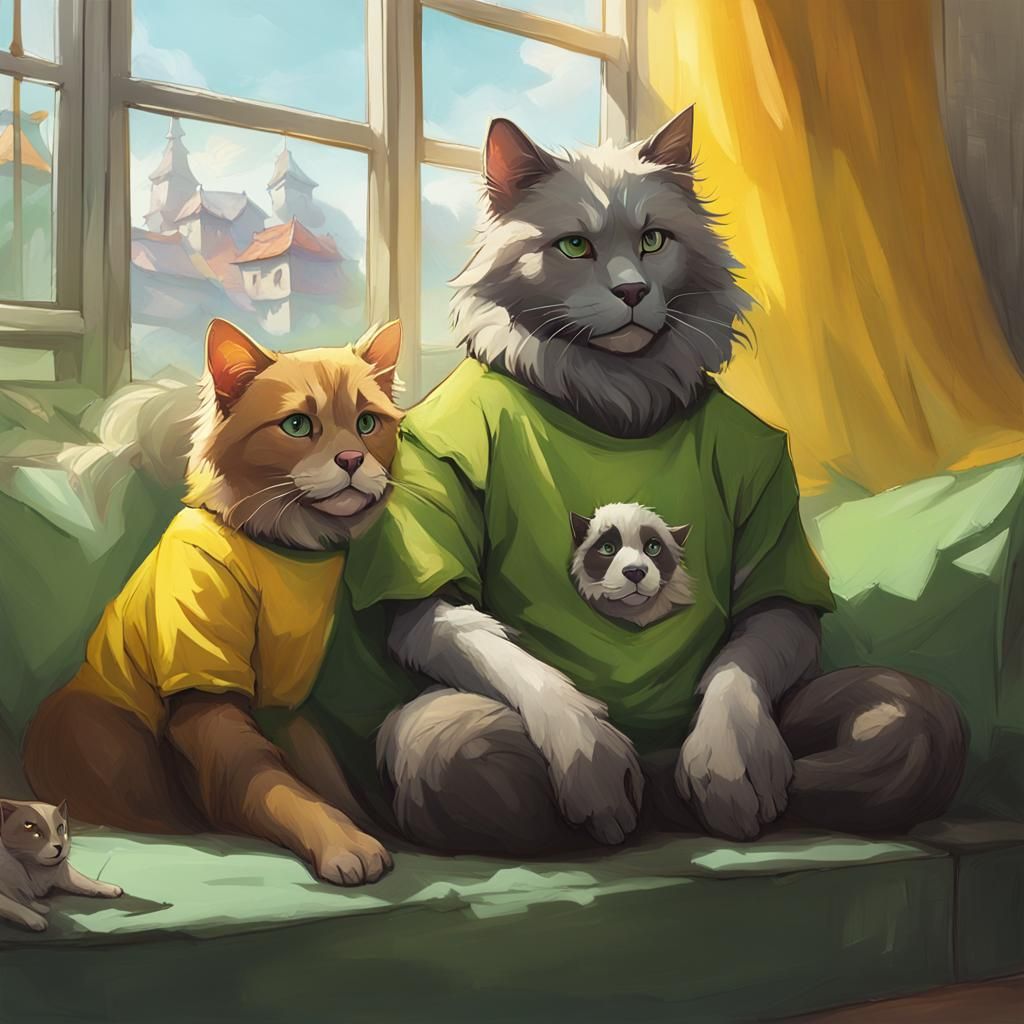 Cute Furry Friends Relax on a Panda Cushion