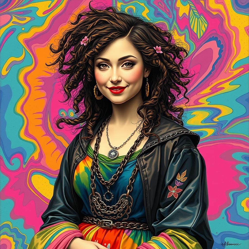 Mona Lisa as Punk Hippie in Psychedelic Art
