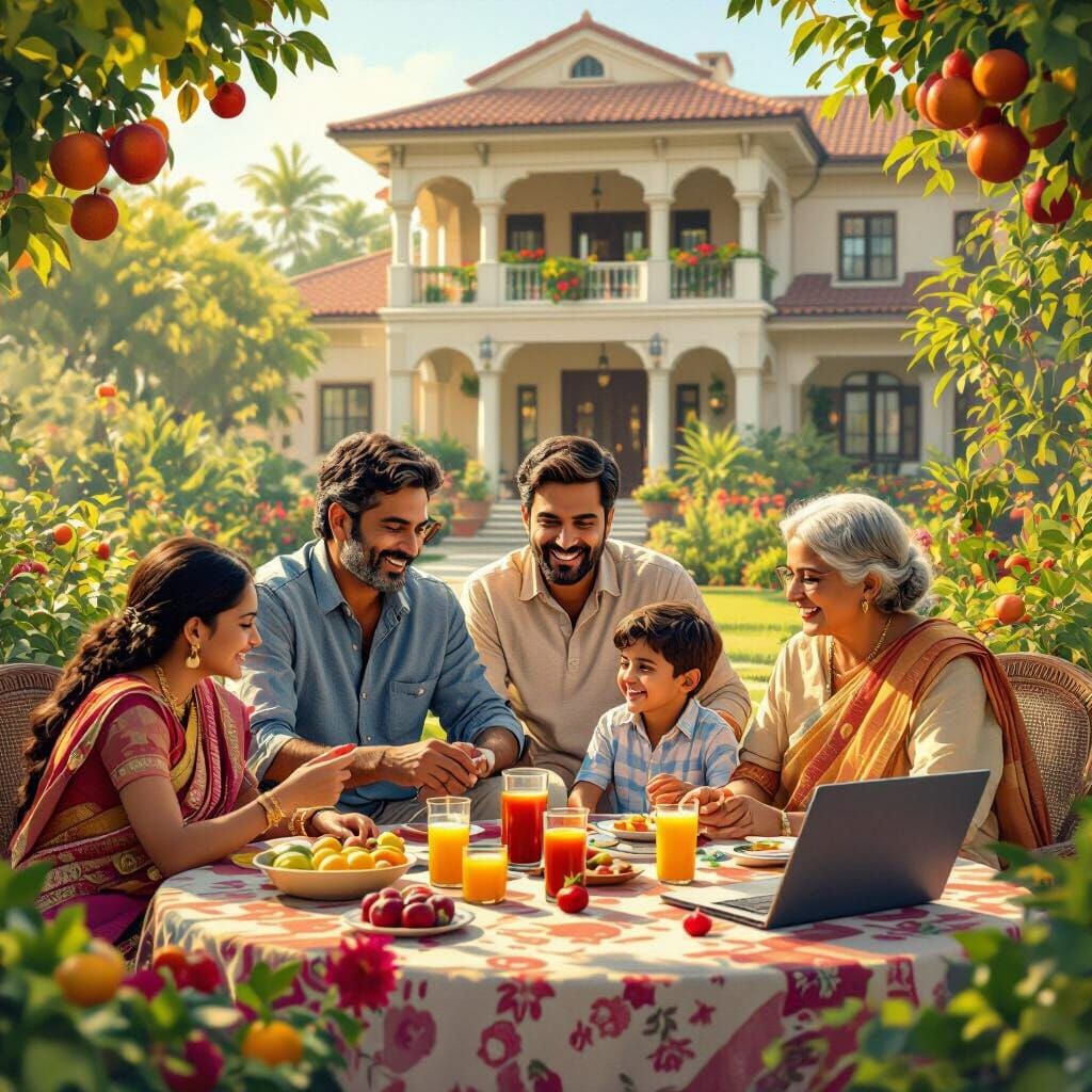 Joyful Family Scene in Digital Matte Painting Style