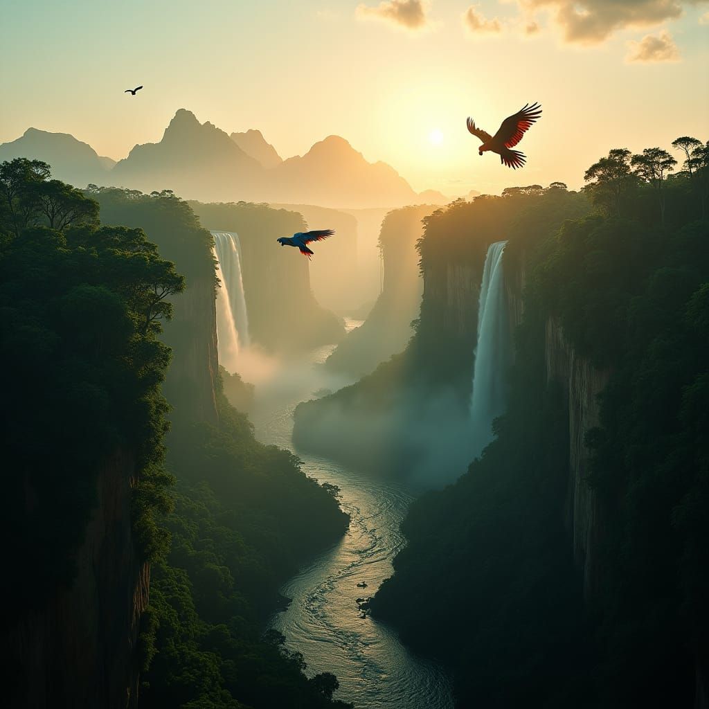 Amazon Rainforest Aerial View with Angel Falls