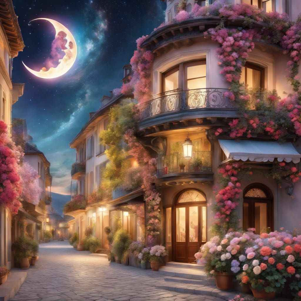 Romantic Balcony Serenade Under a Floral Moon