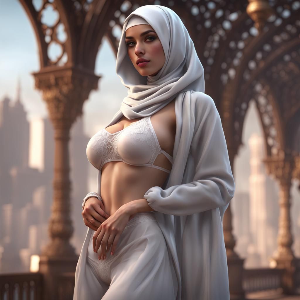 Figure in Hijab: Detailed Matte Painting in 8k