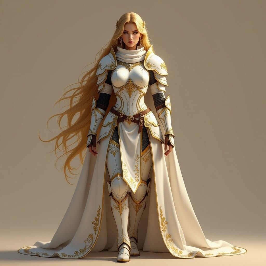 Regal Female Paladin in White Plate Armor