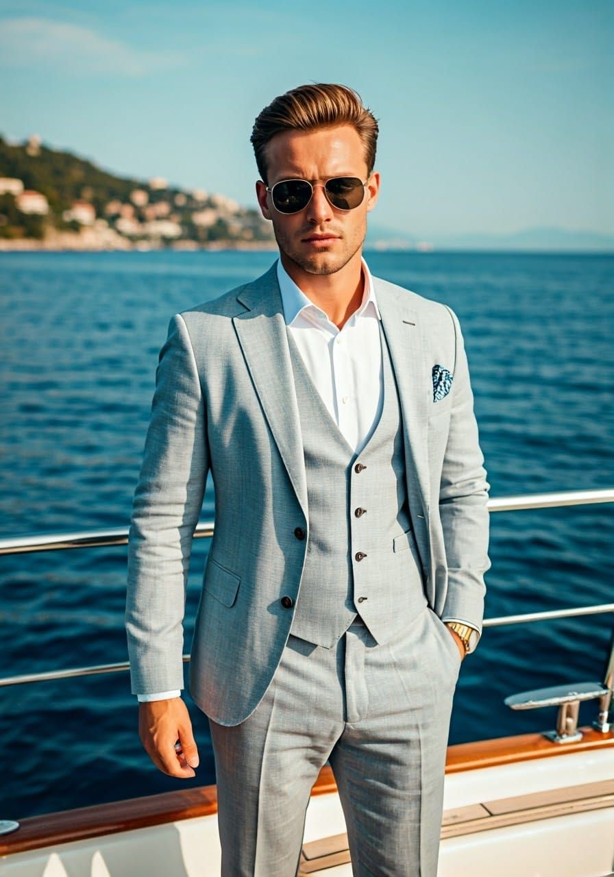Chiseled Gentleman on Luxury Yacht in Mediterranean Summer