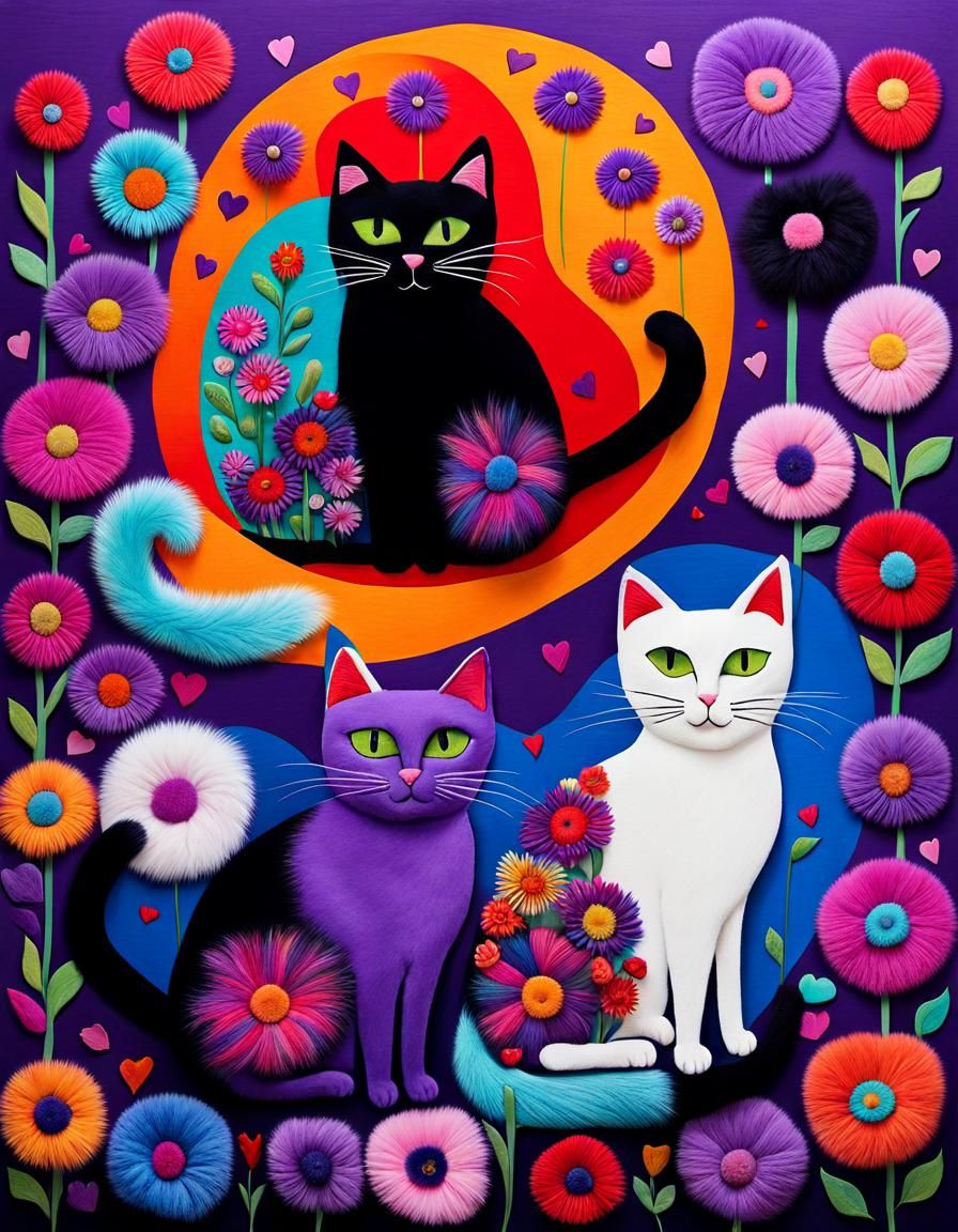 Psychedelic Fur Cats in Rows, Art Brut Style