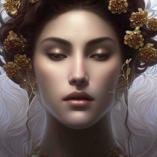 White Lotus Flower Portrait with Energy in Digital Art