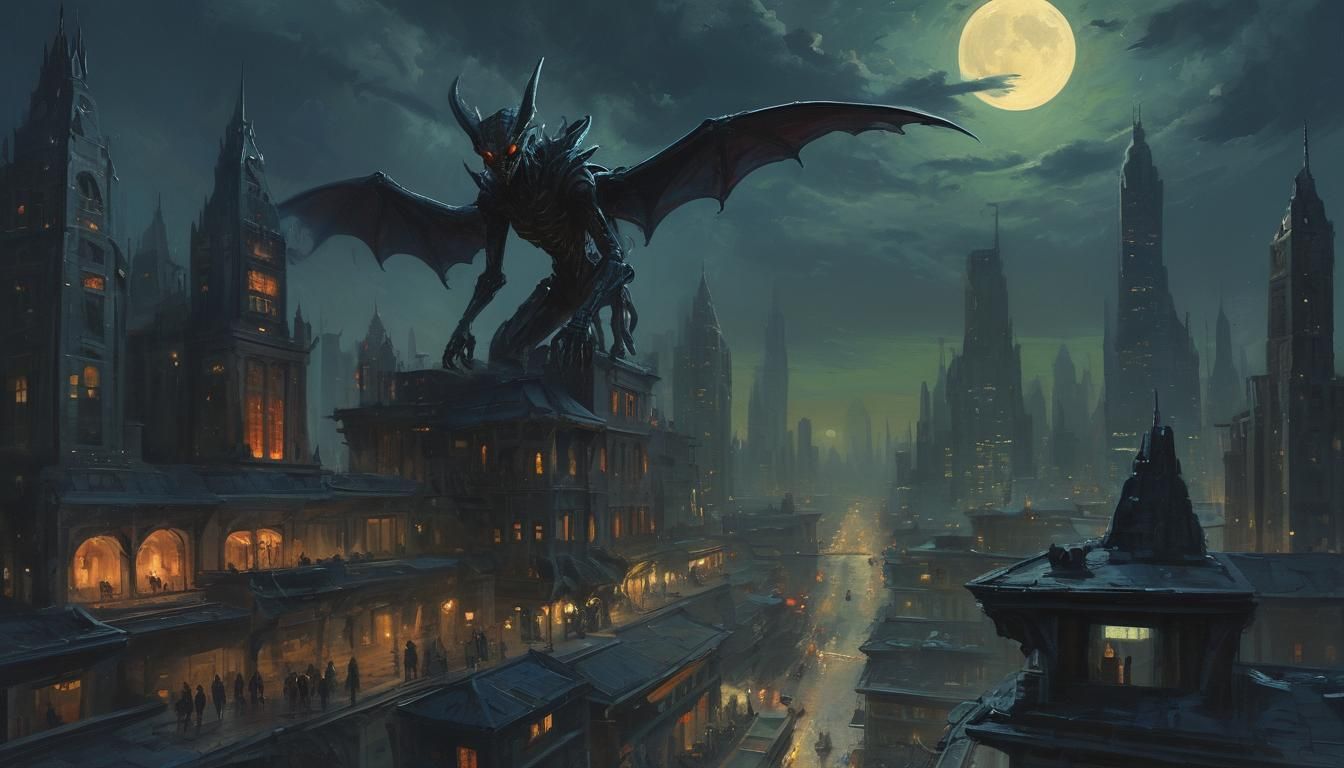 Alien City at Night in Oil Painting Style