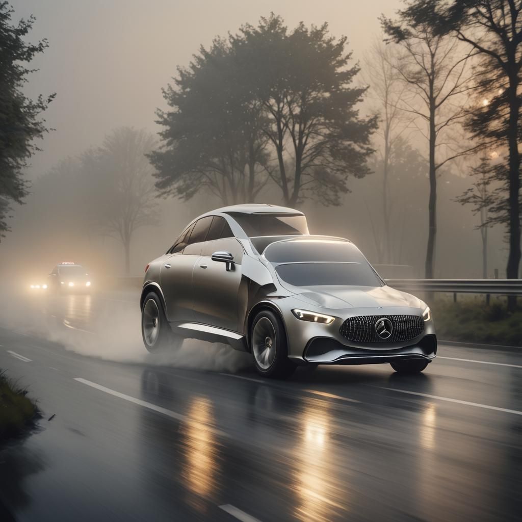 Futuristic Mercedes Benz Prototype on Misty Highway