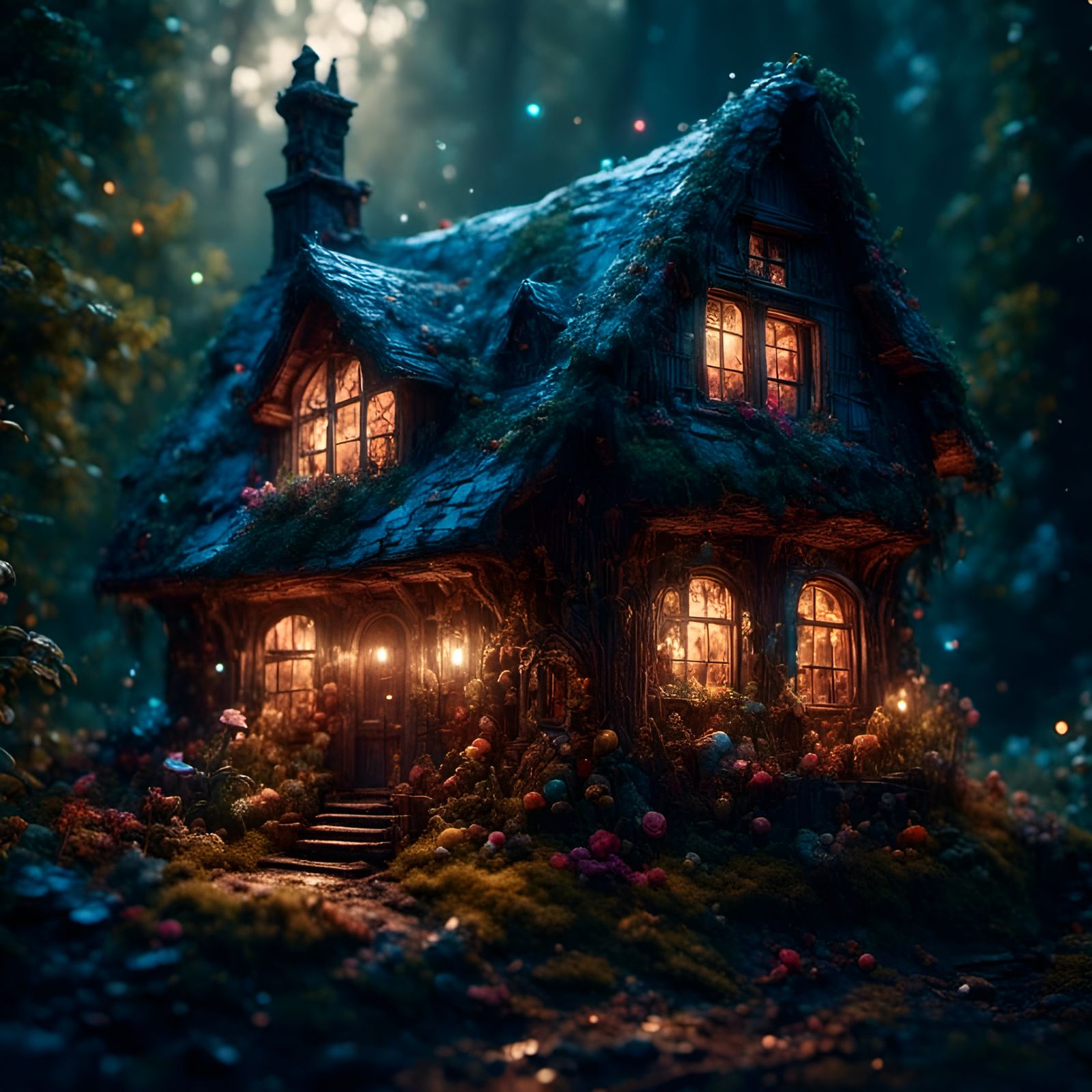 Magical Tiny Farmhouse in Mystical Forest, Macro Shot