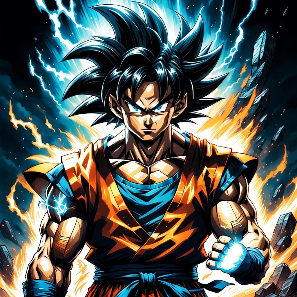 Metal Goku in Comic Book Style
