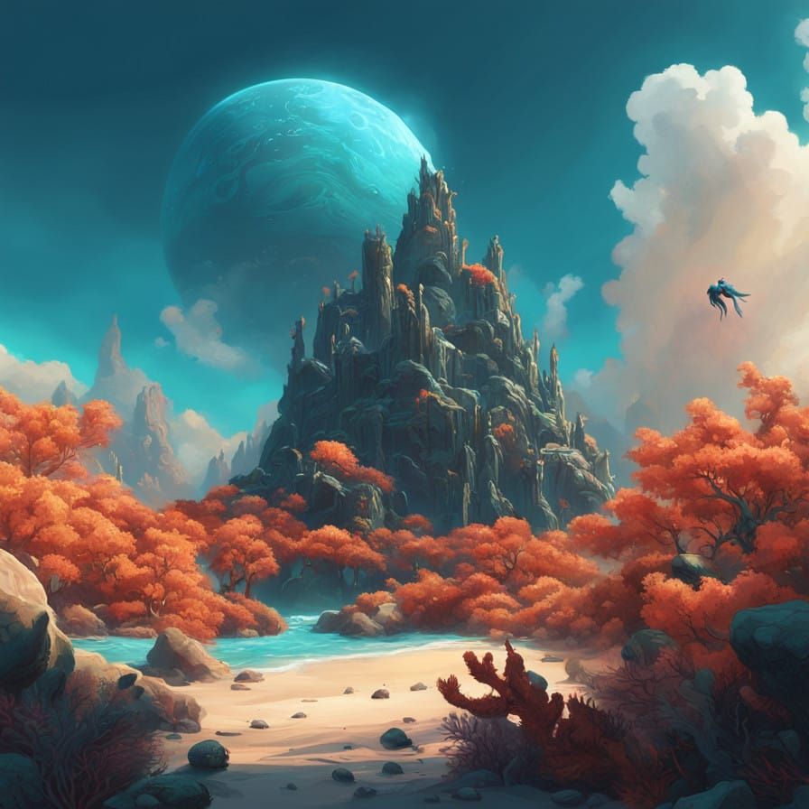 Vibrant Coral Reef Goddess in Unreal Engine 5 Style