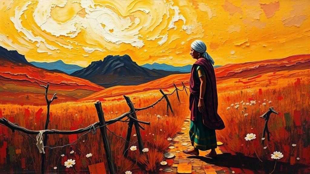Bold Punjabi Grandmother Walks Through Vibrant Oil Dreamscap...