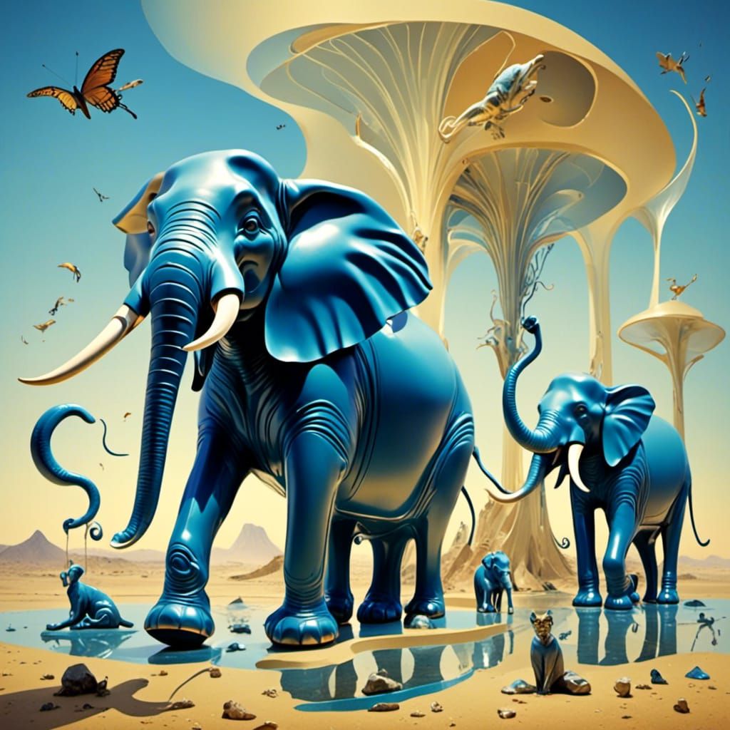 Glass Elephants in Surrealist Style