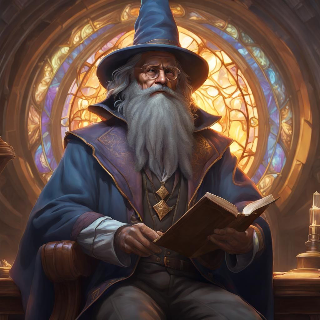 Victorian Wizard Professor Portrait in Art Nouveau Style