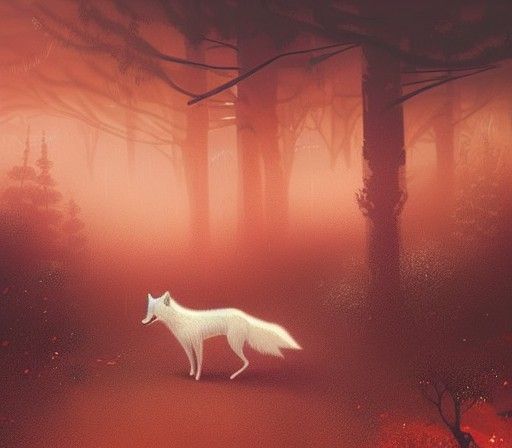 White Wolf in Dark Forest: Anime Horror Illustration