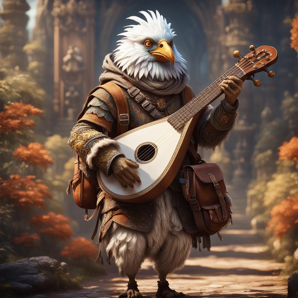 Anthropomorphic Bird Musician in Detailed Matte Painting