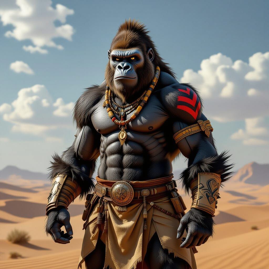 Create a highly detailed, anthropomorphic gorilla, a stealth...