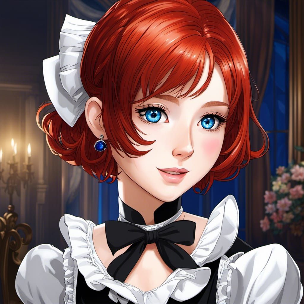 Anime Portrait: Red-Haired Maid in a Mansion