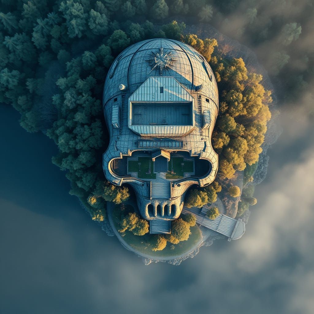 Skull Island Aerial View With Hidden Obsidian Building