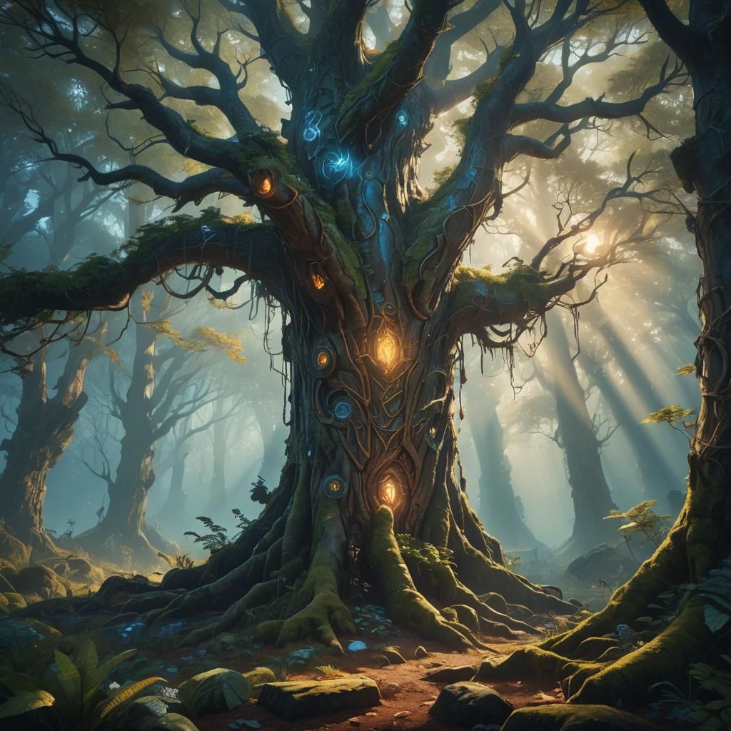 Mystical Being Harnesses Magic in Fantasy Forest
