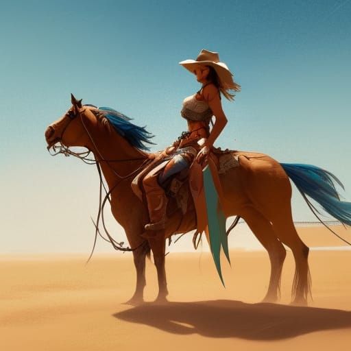 Hyperdetailed Cowgirl on a Beach, Digital Art