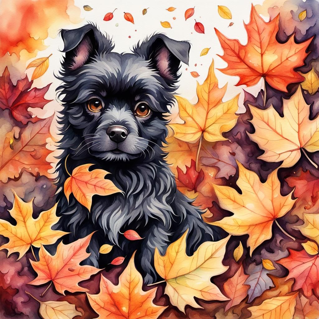 Charming Watercolor of a Fluffy Dog Playing