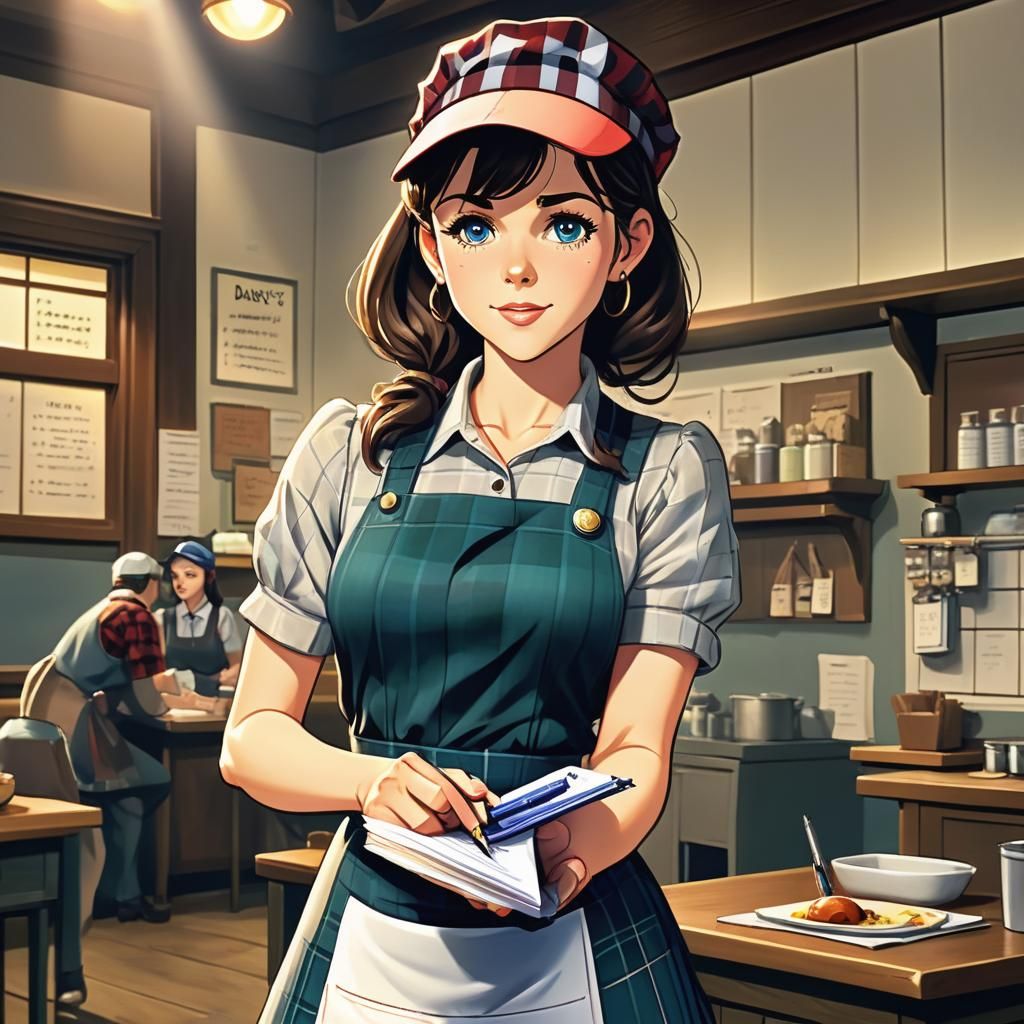 Anime Diner Waitress in Studio Trigger Style