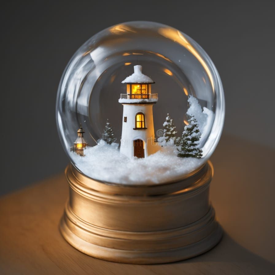 Lighthouse in Snow Globe, Digital Art