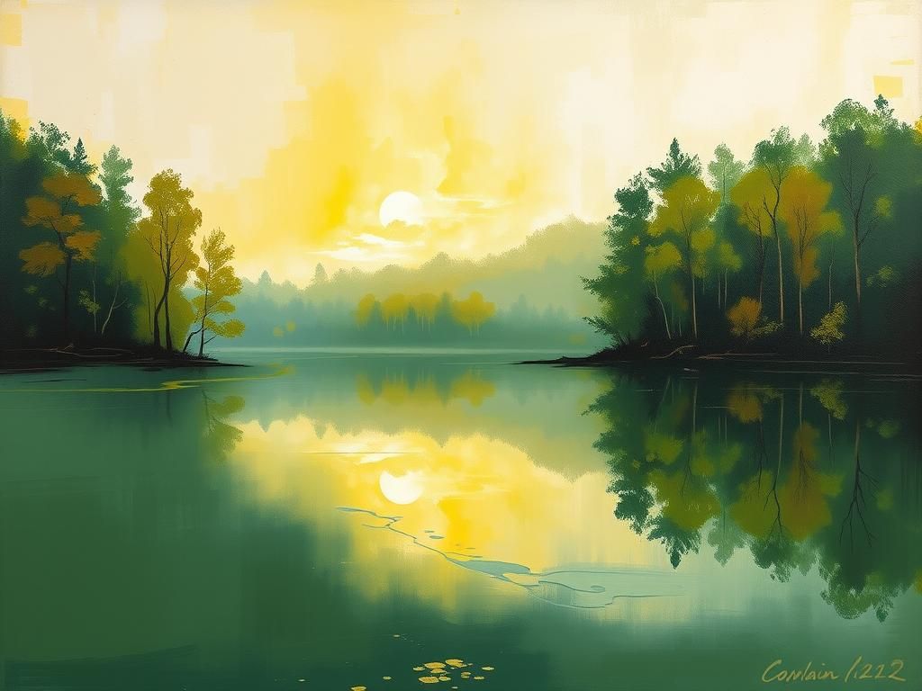 Abstract Lake Painting in Frankenthaler Style