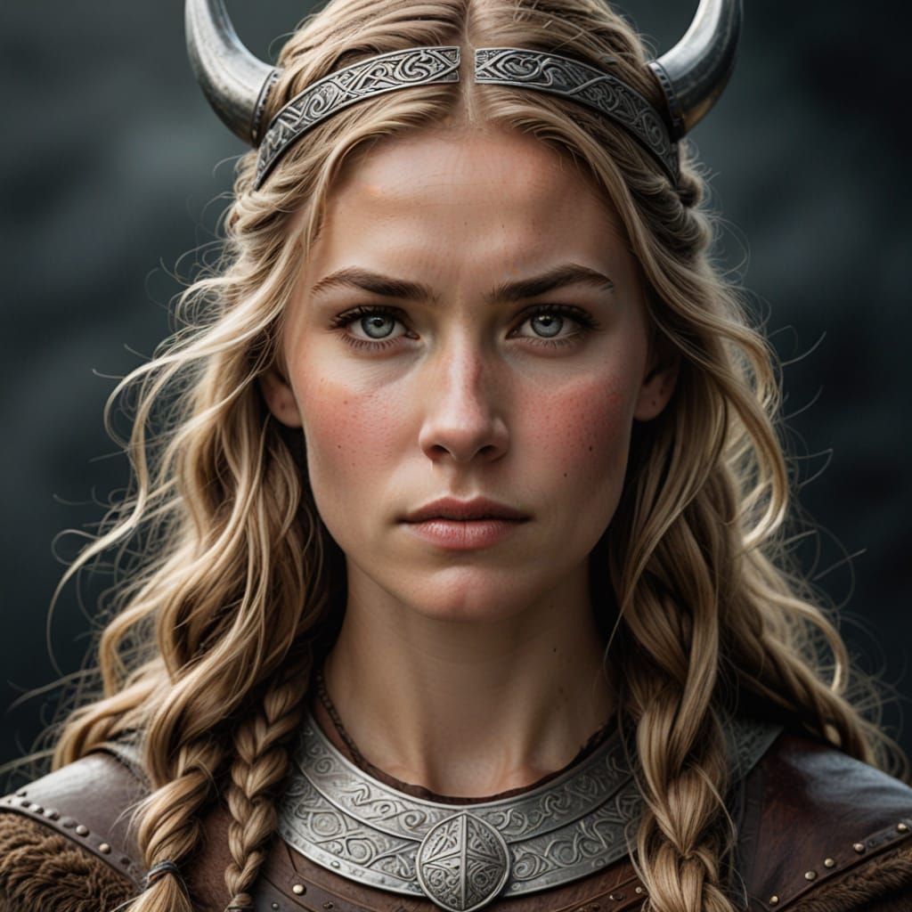 Viking Shield Maiden Portrait in Traditional Style
