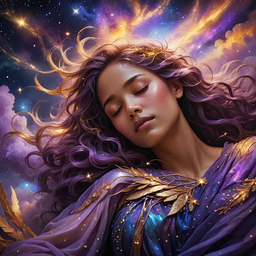 Ethereal Sleeping Woman Merges with the Universe