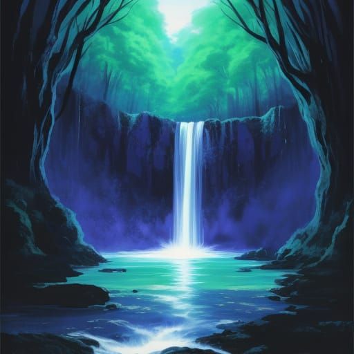 Anime Girl with Blue Skin and Hair like a Waterfall