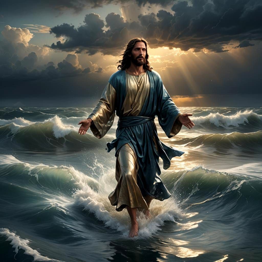 Jesus Walks on Water in a Divine Matte Painting