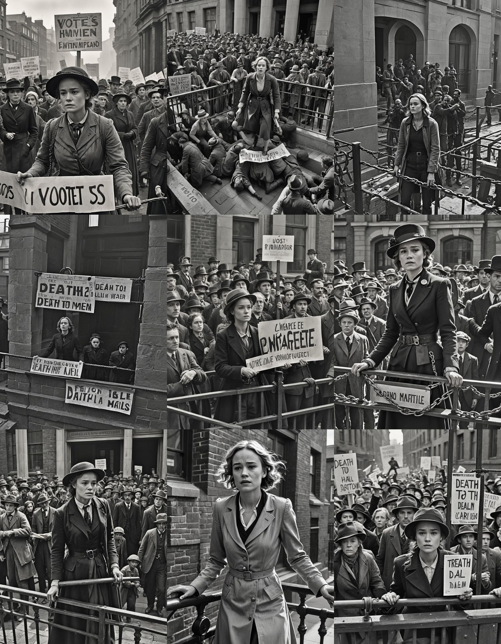 Suffragette Protest in Gritty Black and White Photo